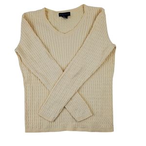 Karen Scott lt. yellow cable knit cotton sweater S